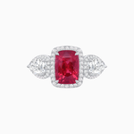 Load image into Gallery viewer, Vintage Inspired Cushion Cut Three-Stone Halo Ring with Pear-Shaped Side Stones