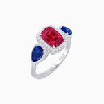Load image into Gallery viewer, Vintage Inspired Cushion Cut Three-Stone Halo Ring with Pear-Shaped Side Stones