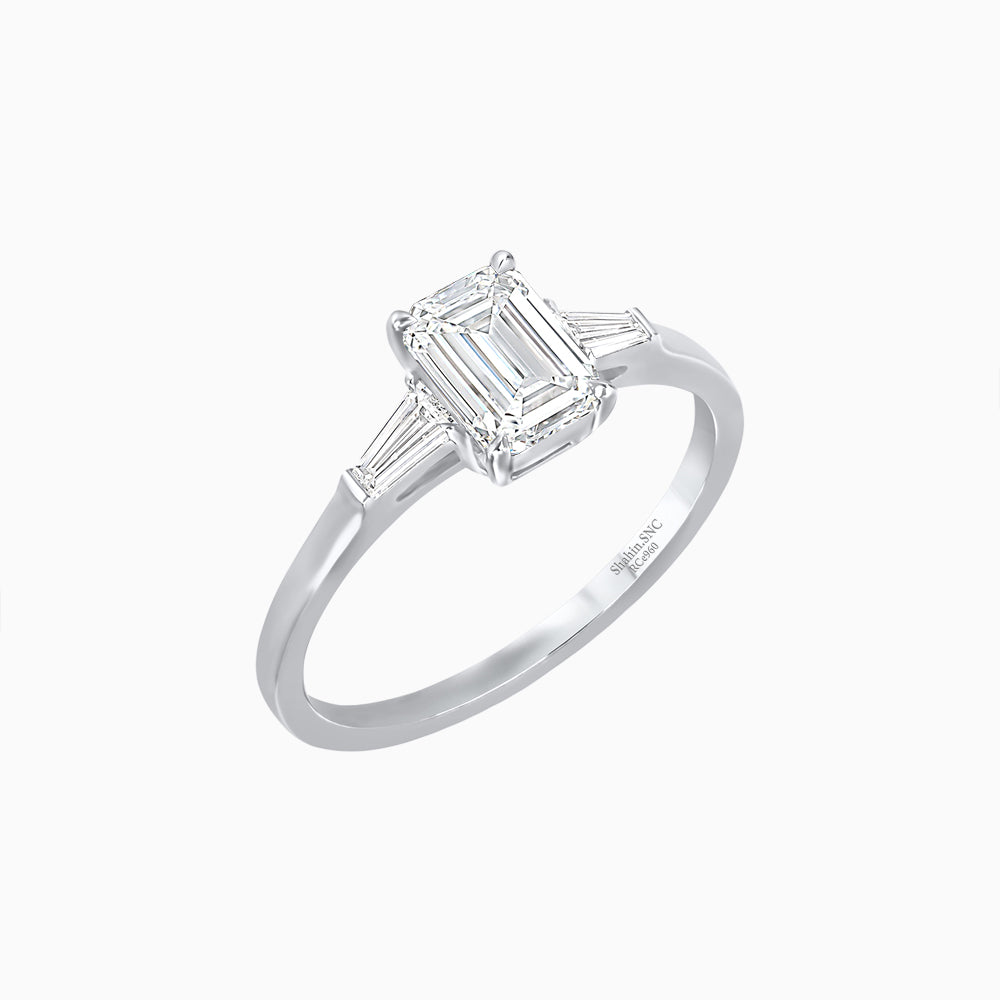 Emerald Cut Three-Stone Art Deco Inspired Engagement Ring