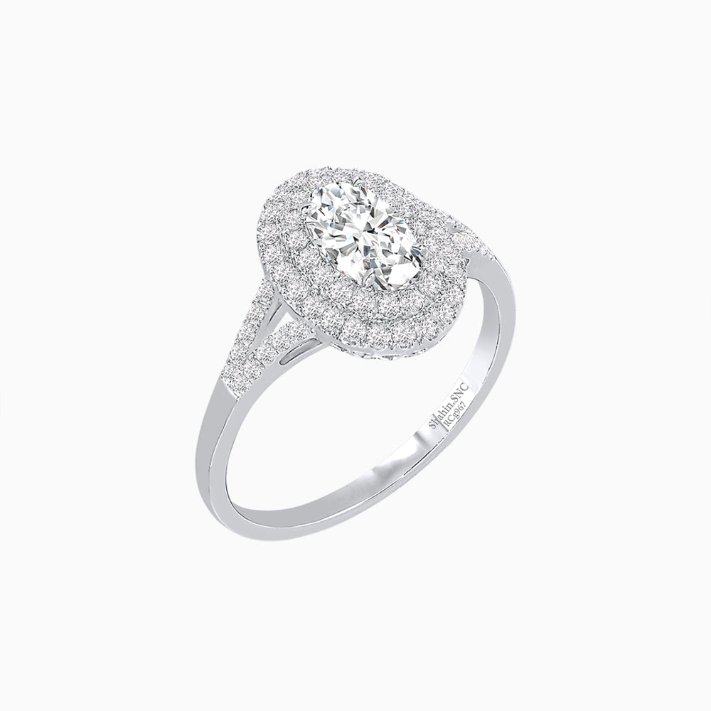 Vintage Inspired Oval Cut Double Halo Engagement Ring