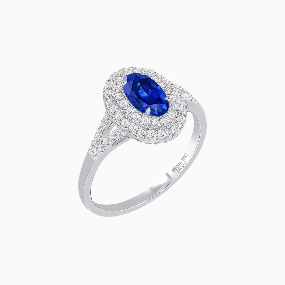 Vintage Inspired Oval Cut Double Halo Engagement Ring