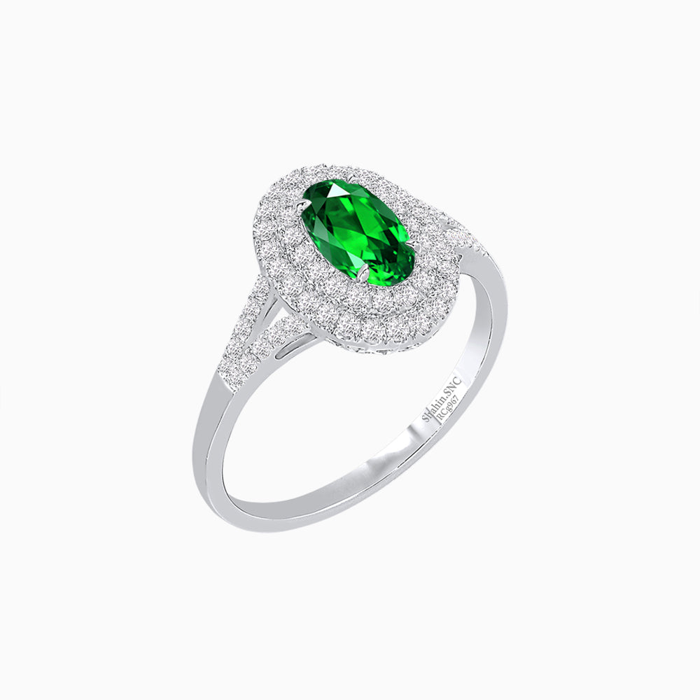 Vintage Inspired Oval Cut Double Halo Engagement Ring