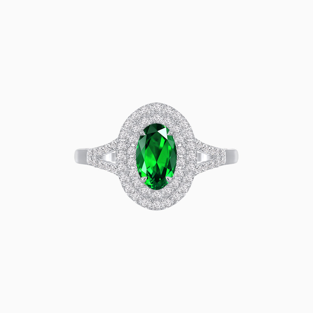 Vintage Inspired Oval Cut Double Halo Engagement Ring