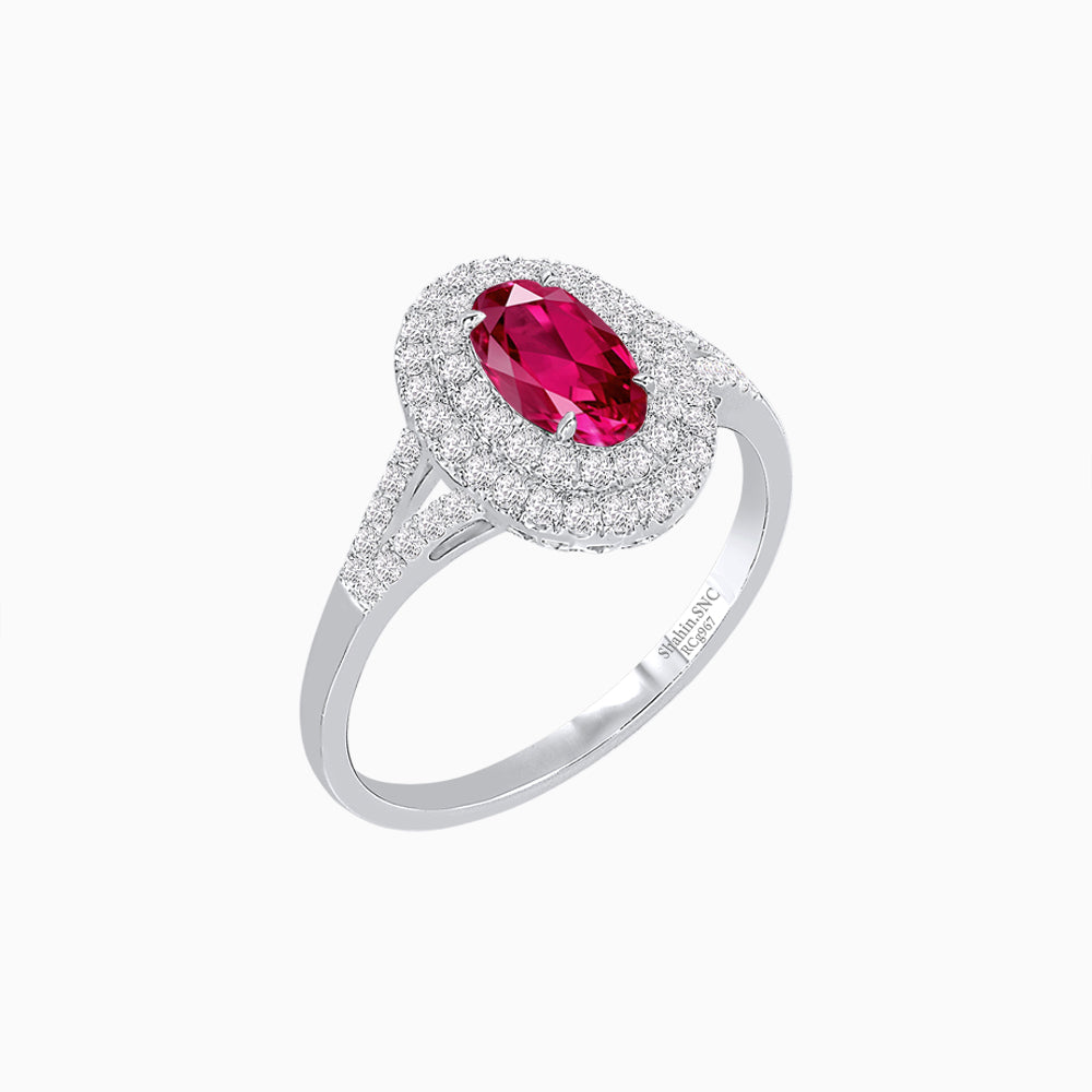 Vintage Inspired Oval Cut Double Halo Engagement Ring