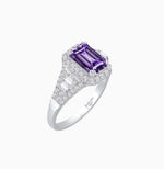 Load image into Gallery viewer, Emerald-Cut Diamond Halo Cocktail Ring with Baguette Accents