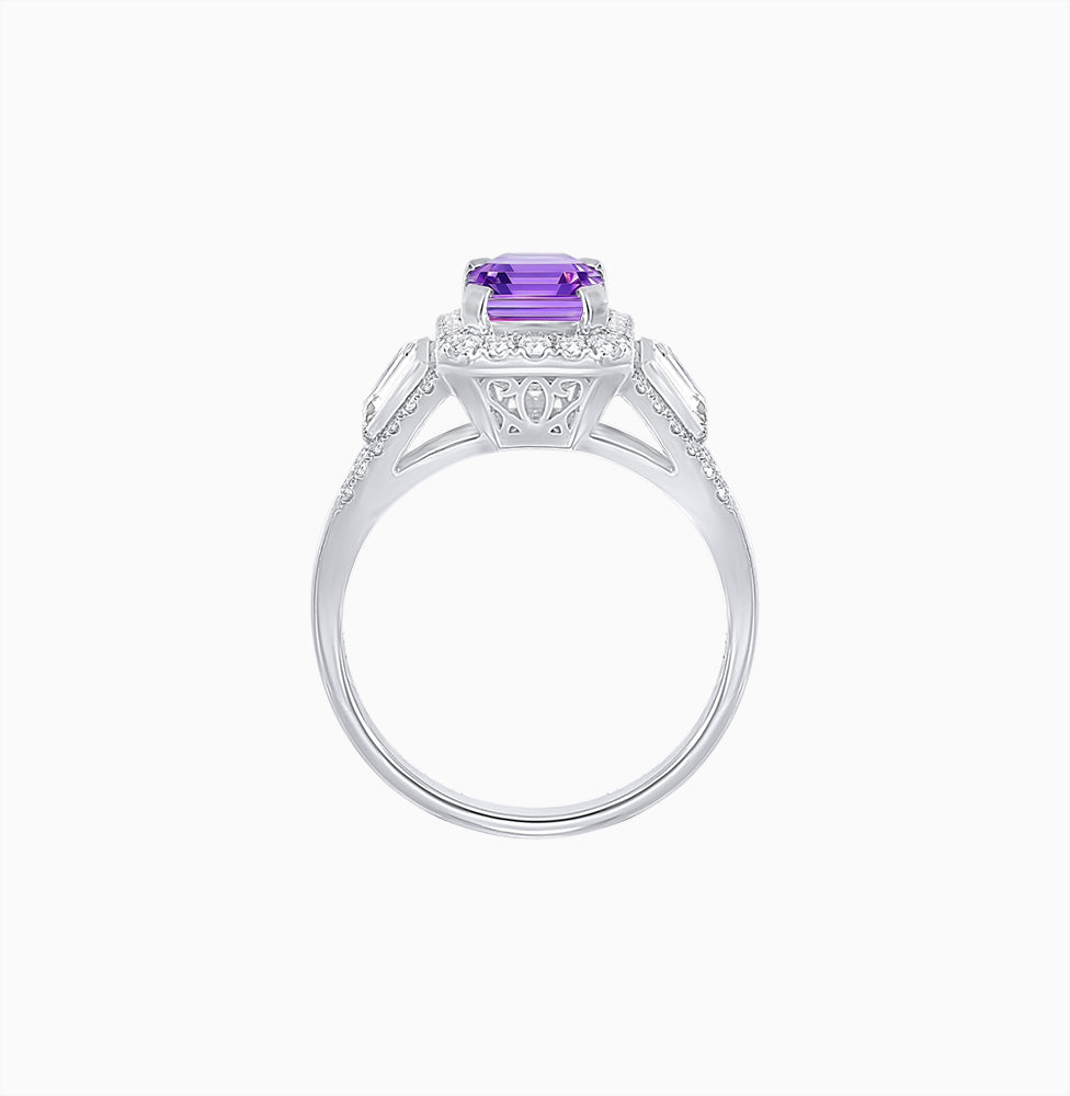 Emerald-Cut Diamond Halo Cocktail Ring with Baguette Accents