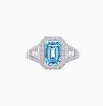 Load image into Gallery viewer, Emerald-Cut Diamond Halo Cocktail Ring with Baguette Accents