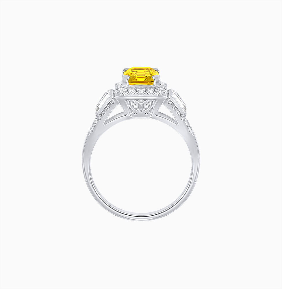 Emerald-Cut Diamond Halo Cocktail Ring with Baguette Accents
