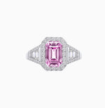 Load image into Gallery viewer, Emerald-Cut Diamond Halo Cocktail Ring with Baguette Accents