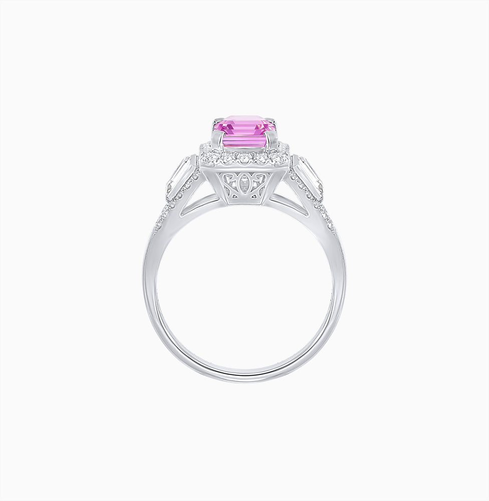 Emerald-Cut Diamond Halo Cocktail Ring with Baguette Accents