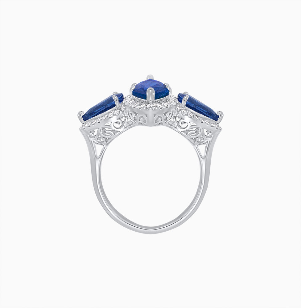 Vintage Inspired Marquise & Pear Three-Stone Halo Ring