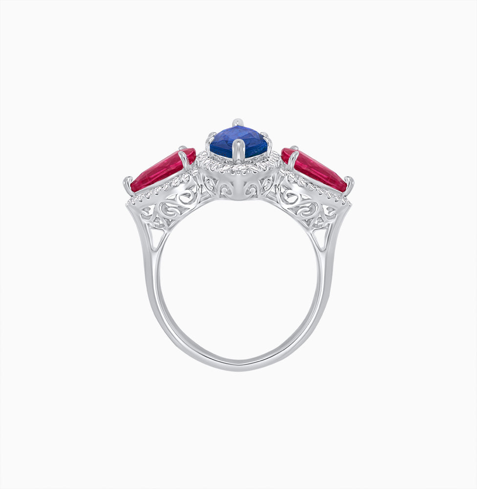 Vintage Inspired Marquise & Pear Three-Stone Halo Ring