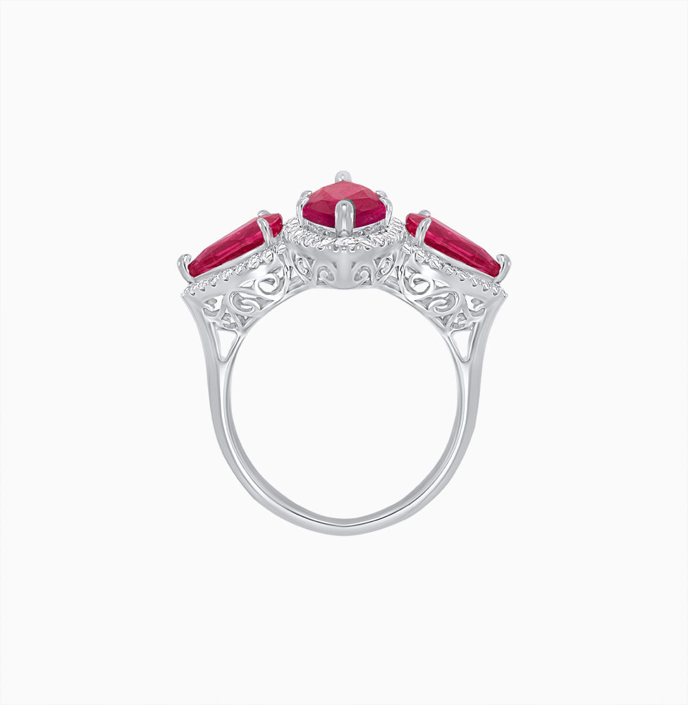 Vintage Inspired Marquise & Pear Three-Stone Halo Ring