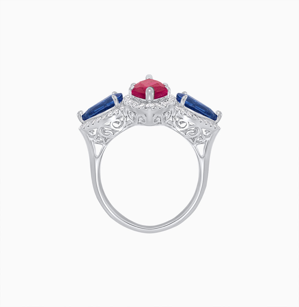 Vintage Inspired Marquise & Pear Three-Stone Halo Ring