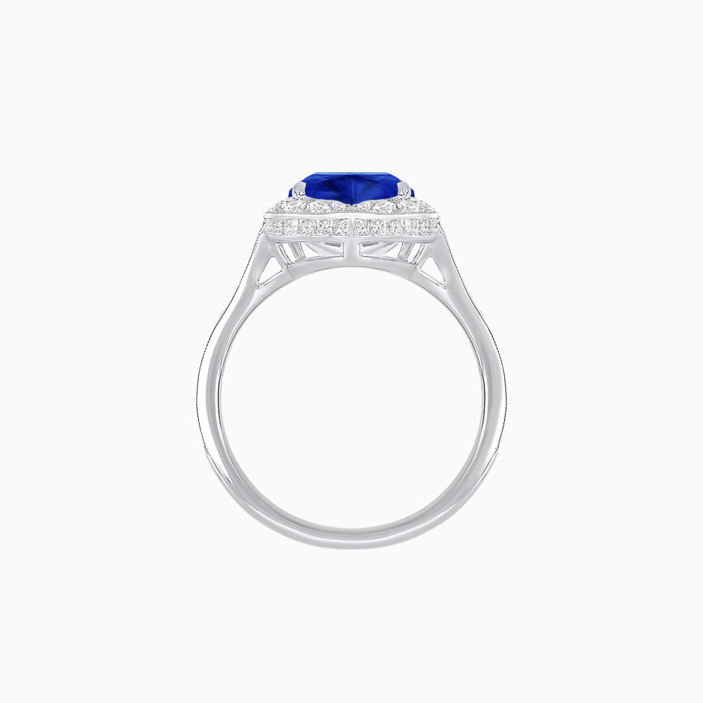Vintage Inspired Heart Shape Halo Ring with Baguette Diamonds