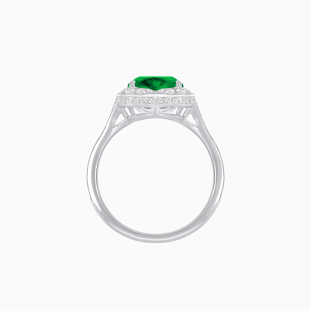 Vintage Inspired Heart Shape Halo Ring with Baguette Diamonds