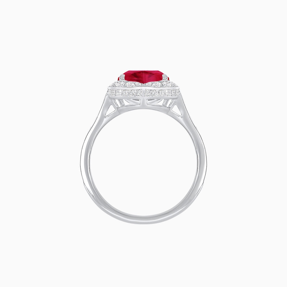 Vintage Inspired Heart Shape Halo Ring with Baguette Diamonds