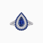 Load image into Gallery viewer, Vintage Inspired Pear Cut Double Halo Gemstone &amp; Diamond Ring