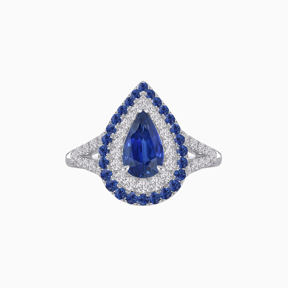 Vintage Inspired Pear Cut Double Halo Gemstone & Diamond Ring