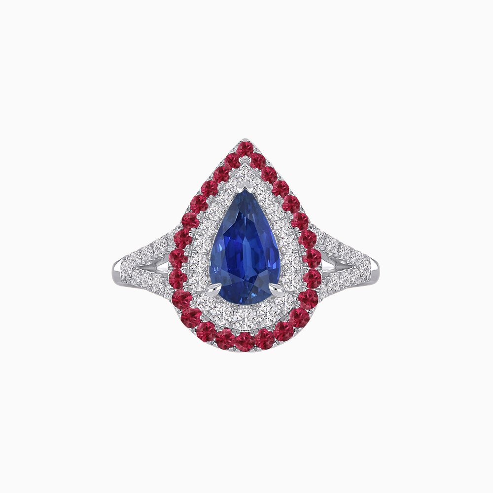 Vintage Inspired Pear Cut Double Halo Gemstone & Diamond Ring