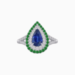 Load image into Gallery viewer, Vintage Inspired Pear Cut Double Halo Gemstone &amp; Diamond Ring