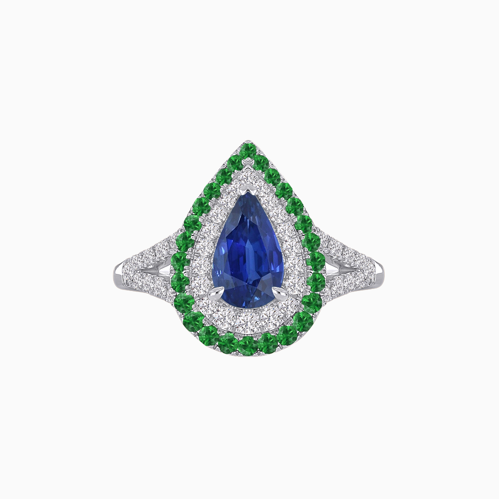 Vintage Inspired Pear Cut Double Halo Gemstone & Diamond Ring