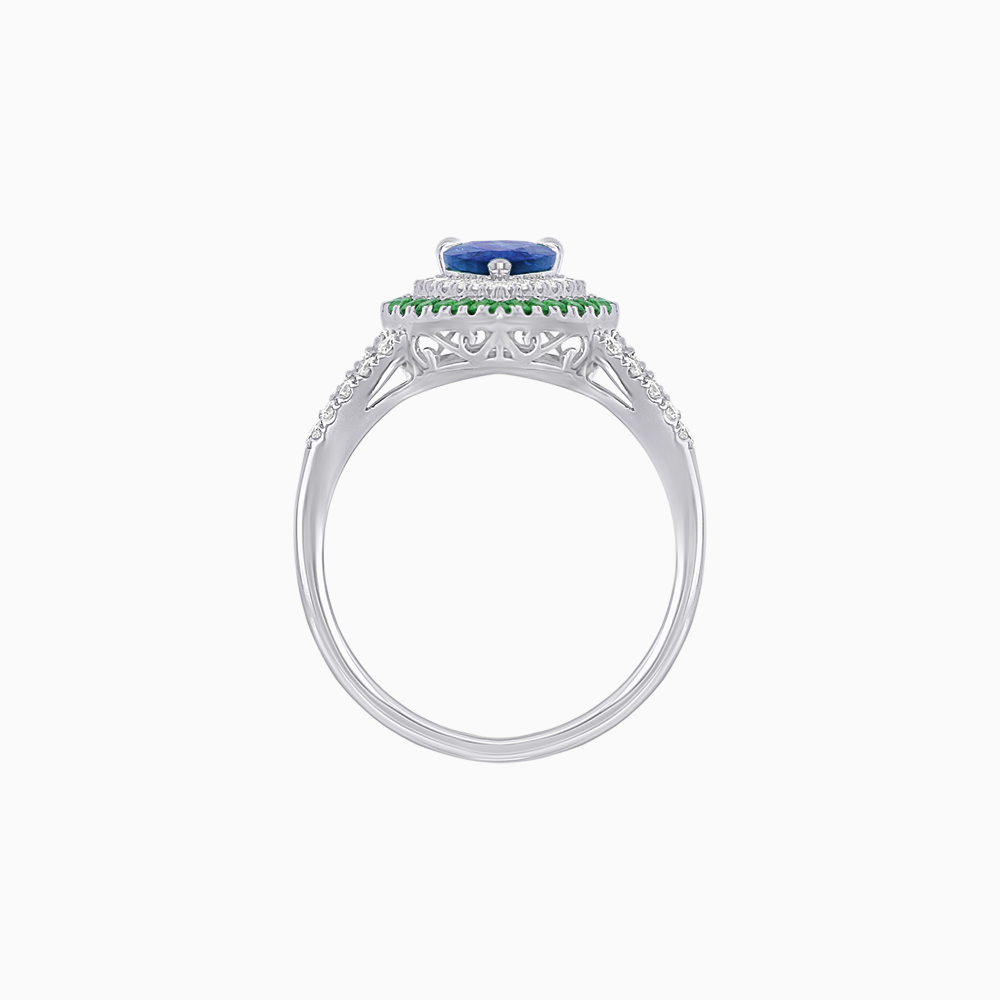 Vintage Inspired Pear Cut Double Halo Gemstone & Diamond Ring