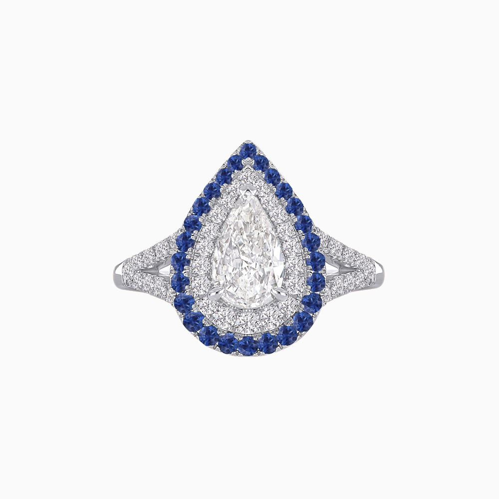 Vintage Inspired Pear Cut Double Halo Gemstone & Diamond Ring