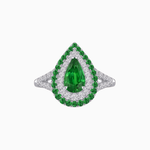 Load image into Gallery viewer, Vintage Inspired Pear Cut Double Halo Gemstone &amp; Diamond Ring