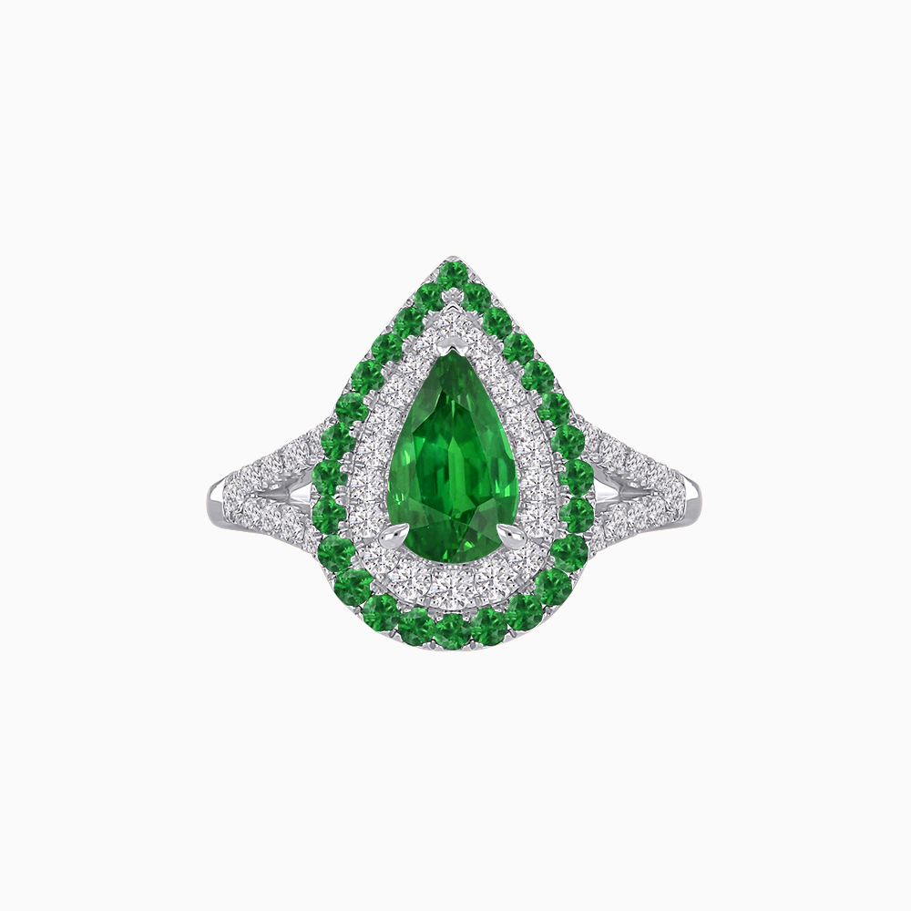 Vintage Inspired Pear Cut Double Halo Gemstone & Diamond Ring