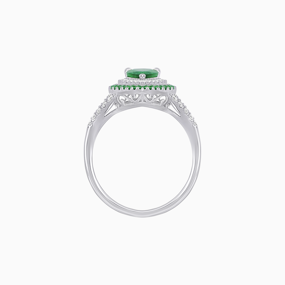 Vintage Inspired Pear Cut Double Halo Gemstone & Diamond Ring