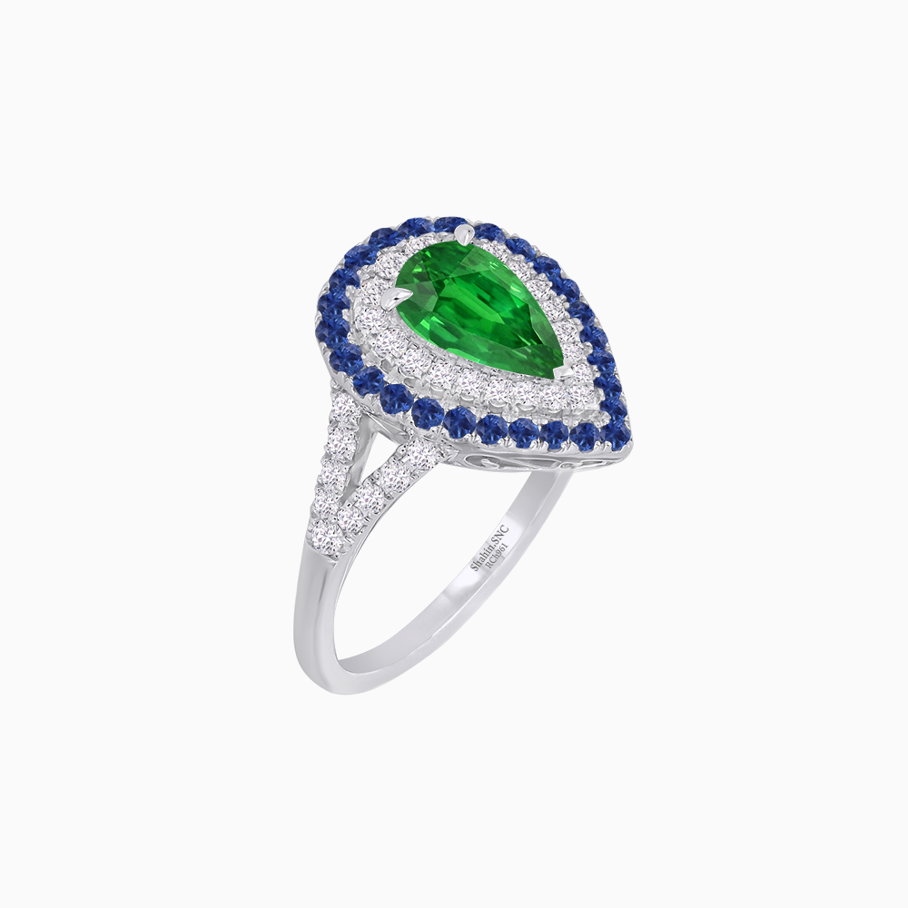 Vintage Inspired Pear Cut Double Halo Gemstone & Diamond Ring