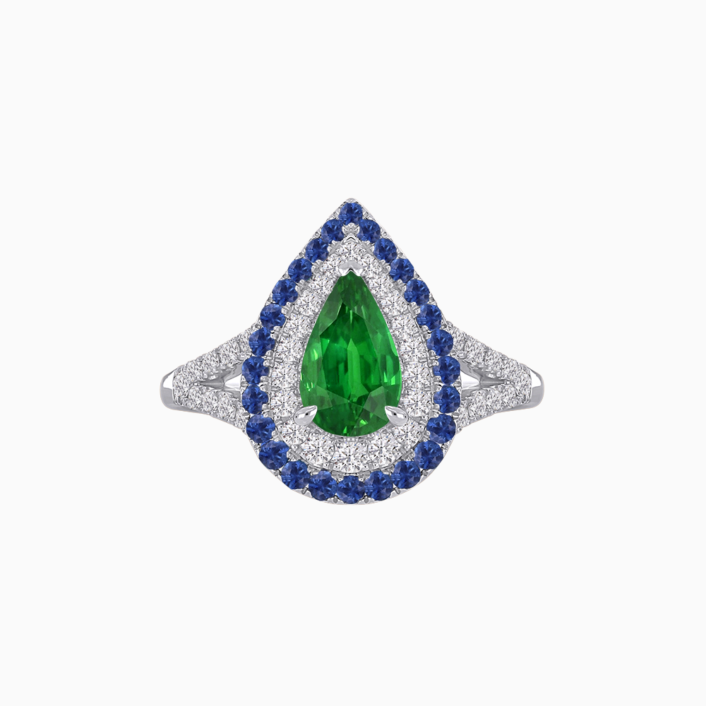 Vintage Inspired Pear Cut Double Halo Gemstone & Diamond Ring