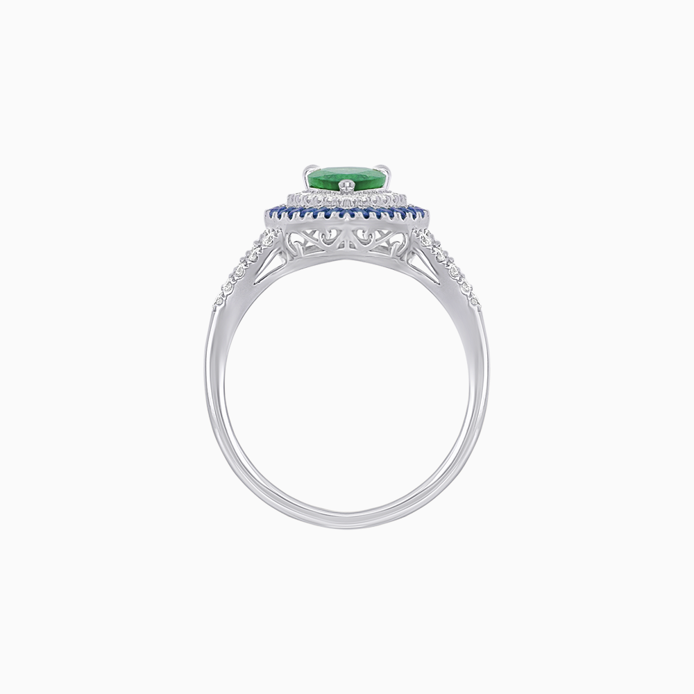Vintage Inspired Pear Cut Double Halo Gemstone & Diamond Ring