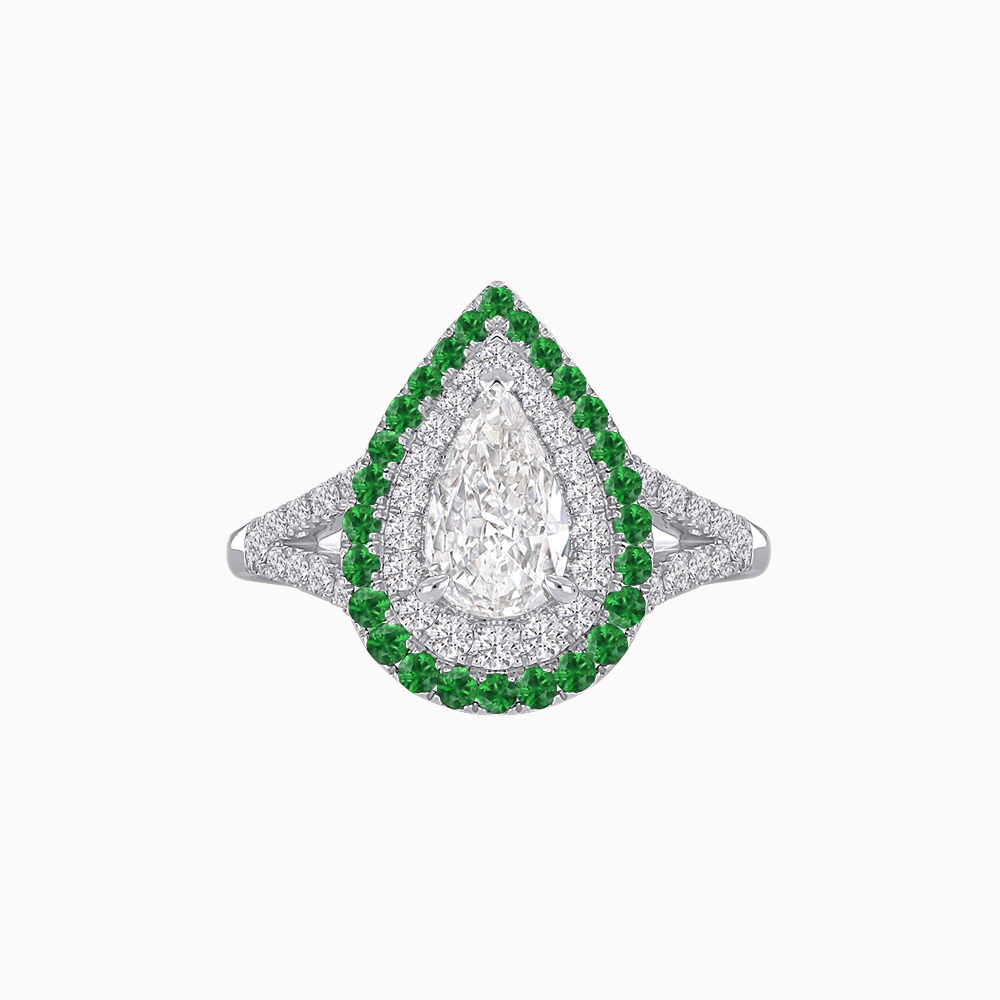 Vintage Inspired Pear Cut Double Halo Gemstone & Diamond Ring