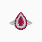 Load image into Gallery viewer, Vintage Inspired Pear Cut Double Halo Gemstone &amp; Diamond Ring
