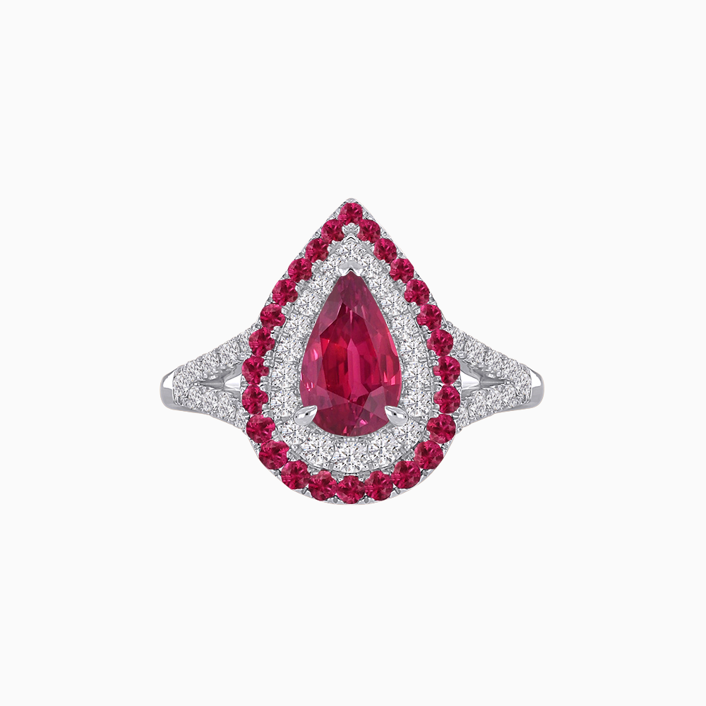 Vintage Inspired Pear Cut Double Halo Gemstone & Diamond Ring