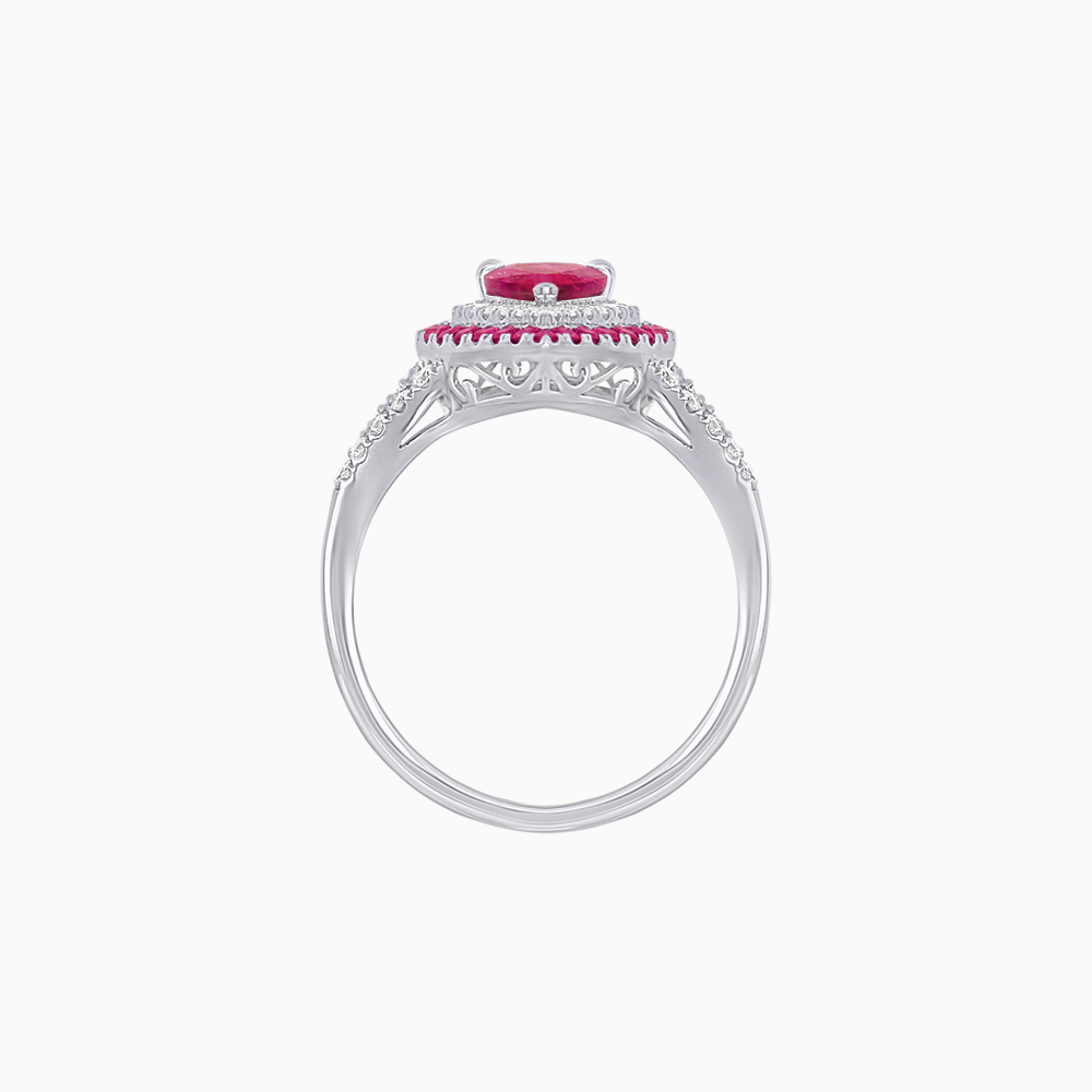 Vintage Inspired Pear Cut Double Halo Gemstone & Diamond Ring