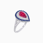 Load image into Gallery viewer, Vintage Inspired Pear Cut Double Halo Gemstone &amp; Diamond Ring