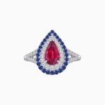 Load image into Gallery viewer, Vintage Inspired Pear Cut Double Halo Gemstone &amp; Diamond Ring