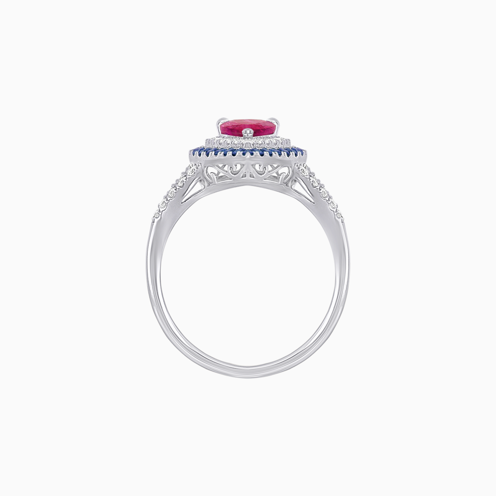 Vintage Inspired Pear Cut Double Halo Gemstone & Diamond Ring