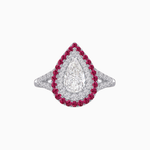 Load image into Gallery viewer, Vintage Inspired Pear Cut Double Halo Gemstone &amp; Diamond Ring