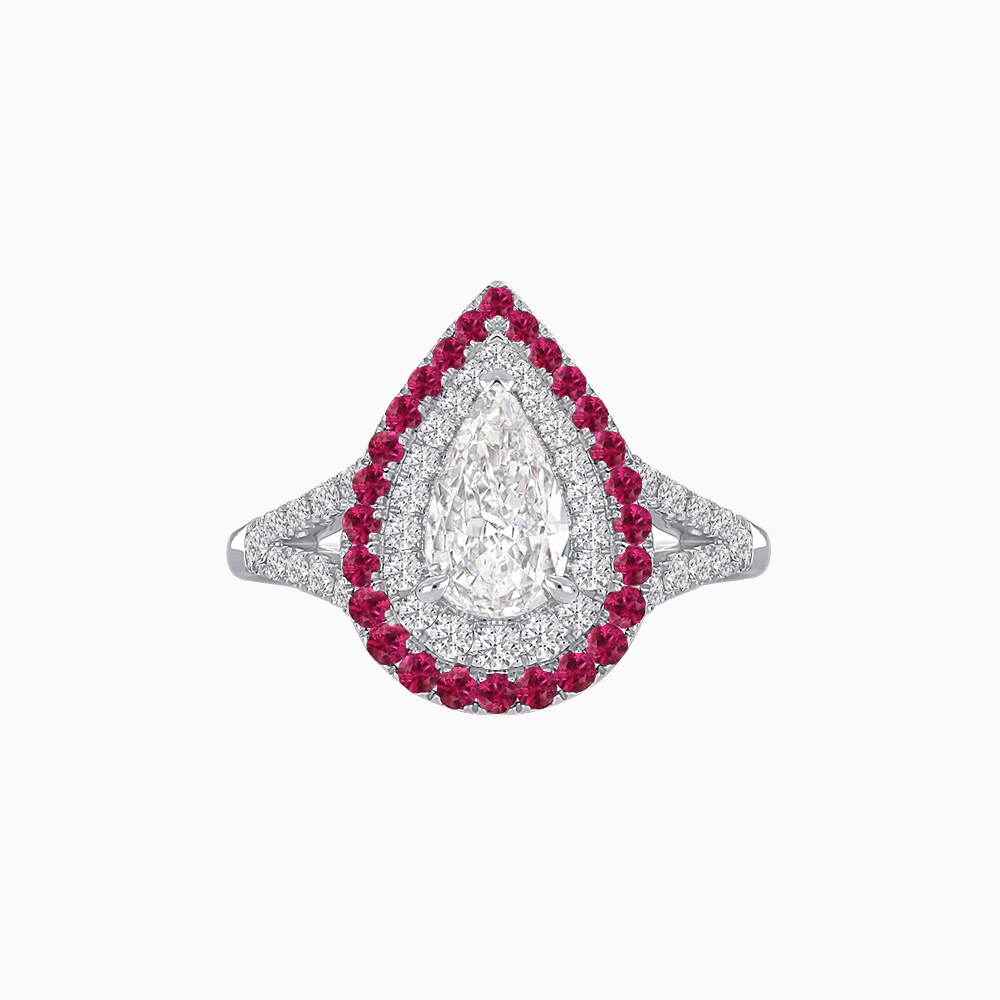 Vintage Inspired Pear Cut Double Halo Gemstone & Diamond Ring