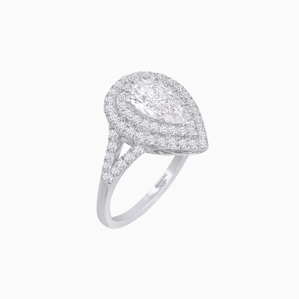 Vintage Inspired Pear Cut Double Halo Gemstone & Diamond Ring