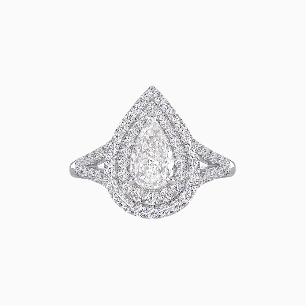 Vintage Inspired Pear Cut Double Halo Gemstone & Diamond Ring