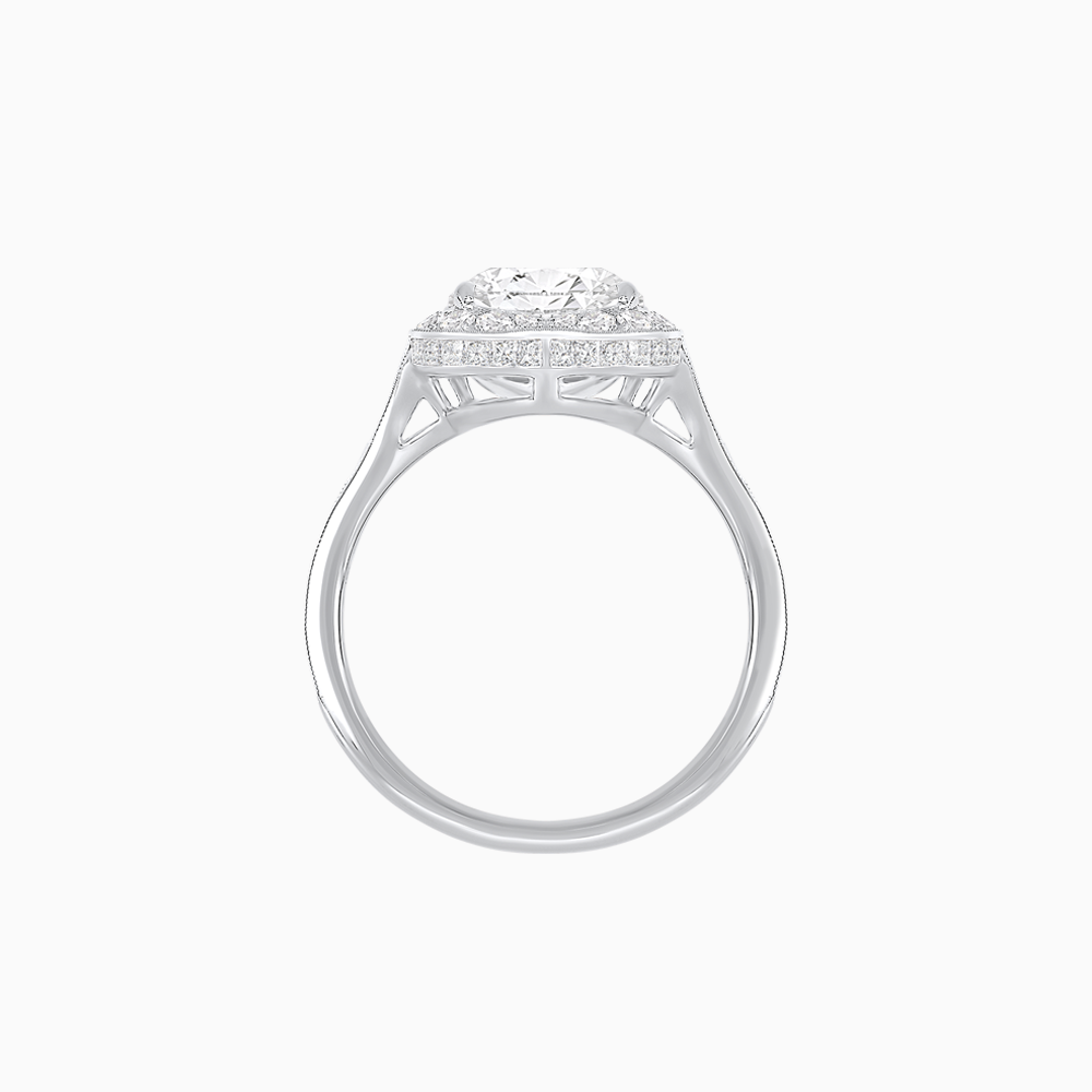 Vintage Inspired Heart Shape Halo Ring with Baguette Diamonds
