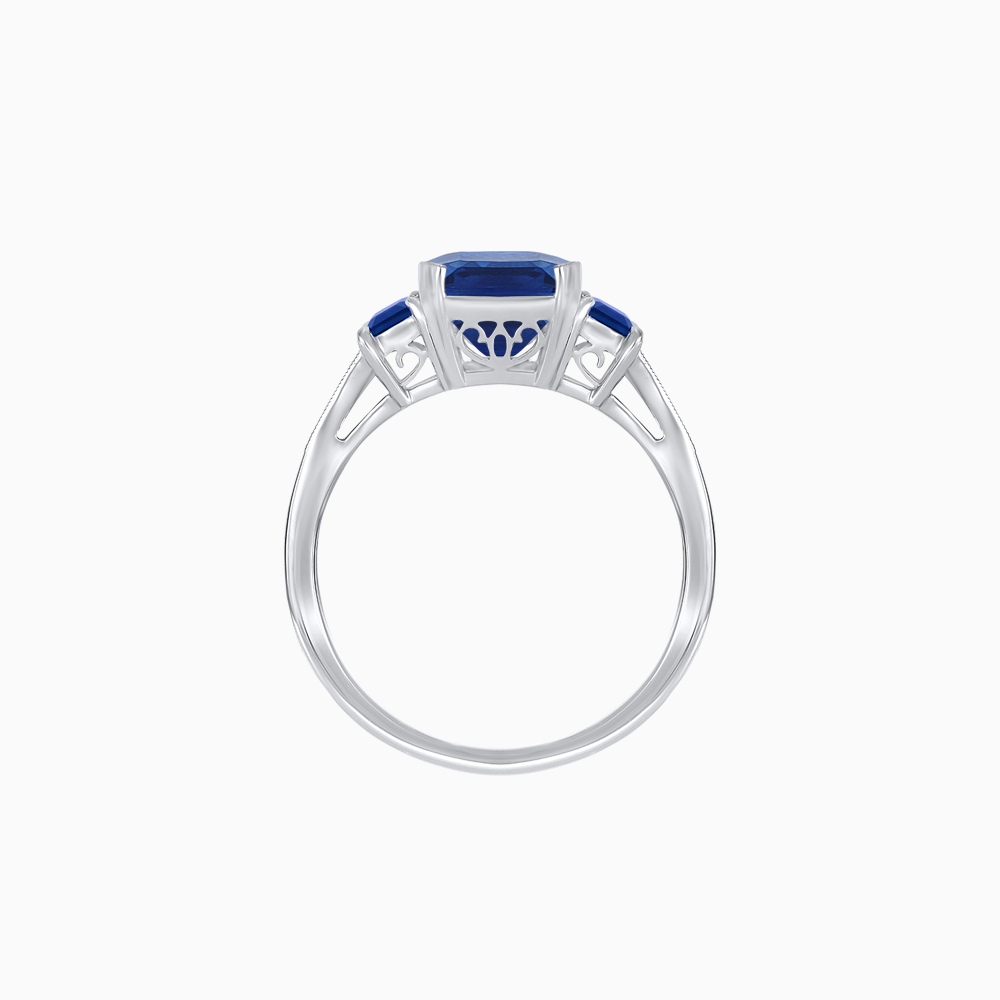 Art Deco Inspired Emerald Cut Three-Stone Ring with Tapered Baguettes