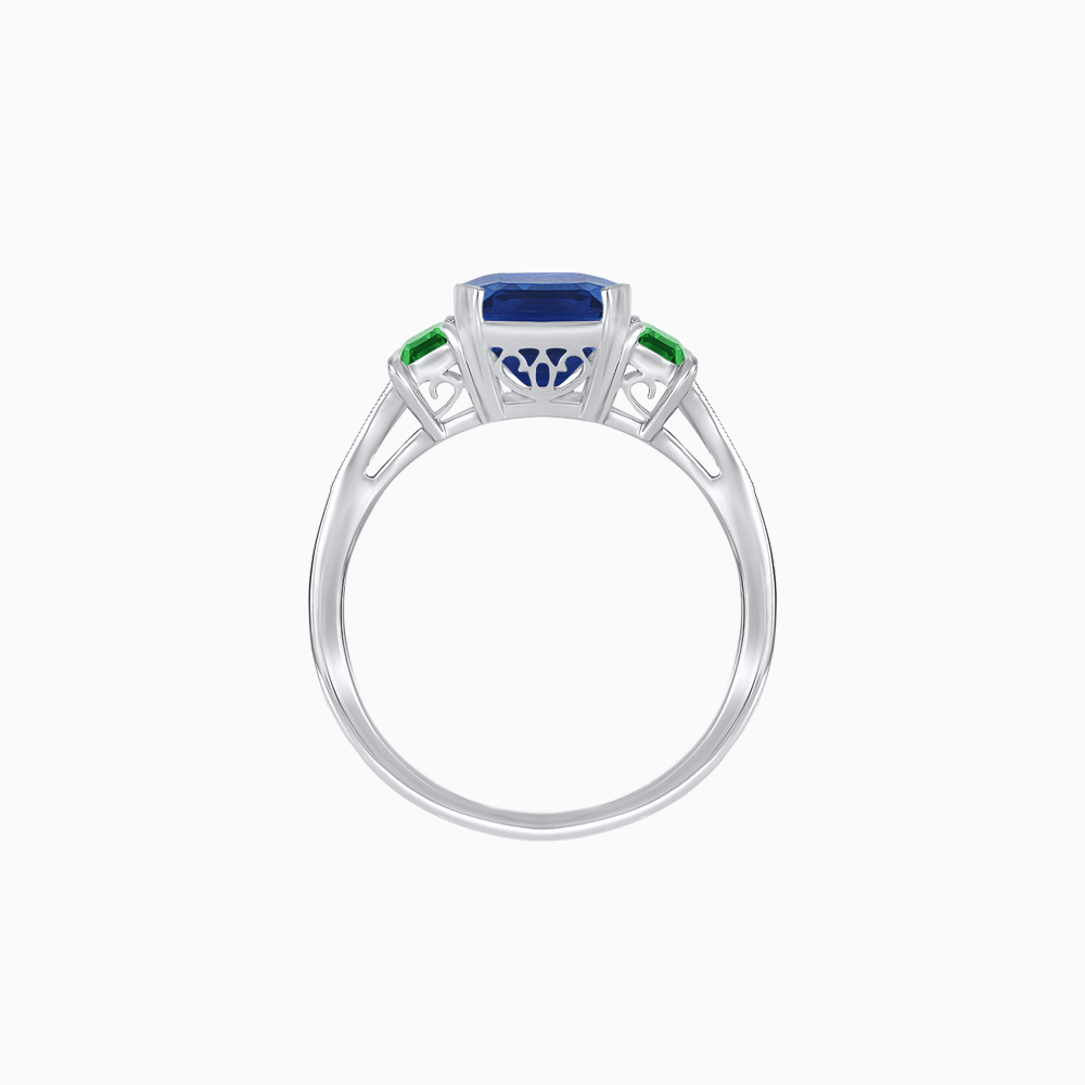 Art Deco Inspired Emerald Cut Three-Stone Ring with Tapered Baguettes