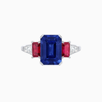 Load image into Gallery viewer, Art Deco Inspired Emerald Cut Three-Stone Ring with Tapered Baguettes