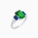 Load image into Gallery viewer, Art Deco Inspired Emerald Cut Three-Stone Ring with Tapered Baguettes